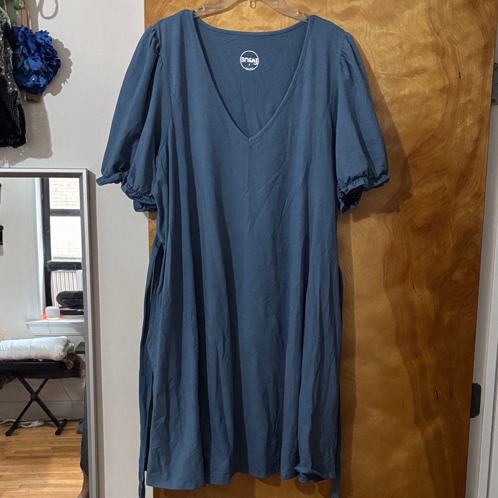 Snag Tights Blue Puff Sleeve Mini Dress